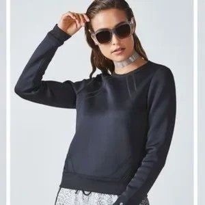 Fabletics Rory Neoprene Mesh Long Sleeve Sweatshirt Black-Medium